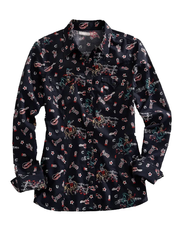 Classic Retro Tin Haul Womens About The West Black 100% Cotton L/S Shirt