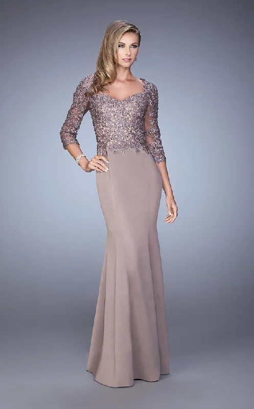 Sweet Style La Femme - 21673  Lace Appliqued Quarter Length Sleeves Dress