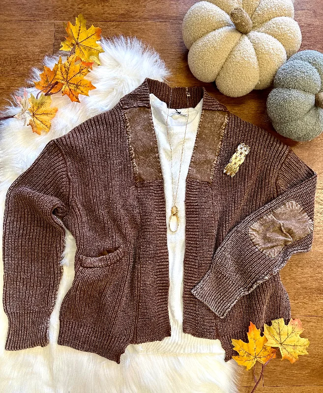 Sports And Leisure Chocolate Brown Mineral Wash Cardigan | Boutique Elise | Andrea