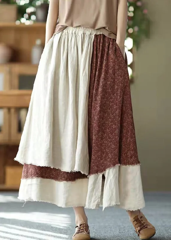 Celebrity Style Vintage asymmetrical design elastic waist layered design Pockets Linen Skirt Summer