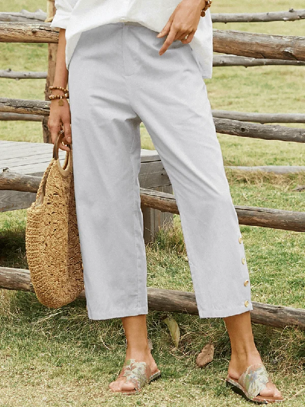 New Products Striped Print Button Pocket Loose Casual Pants for Women