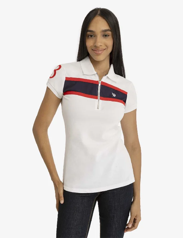 Fashion Design STRIPE ZIP UP POLO SHIRT