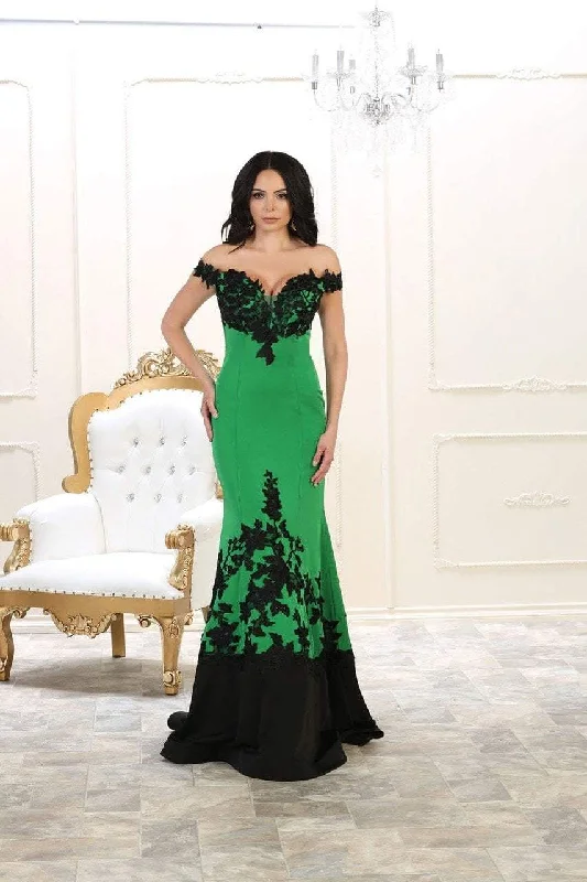 Double-sided Wear May Queen - RQ7499 Floral Appliqued Two Toned Off Shoulder Mermaid Gown Double-sided Wear May Queen - RQ7499 Floral Appliqued Two Toned Off Shoulder Mermaid Gown