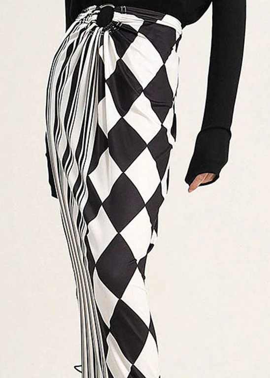 Must-have For Fashion Modern Colorblock side open print Patchwork Silk Skirts Spring