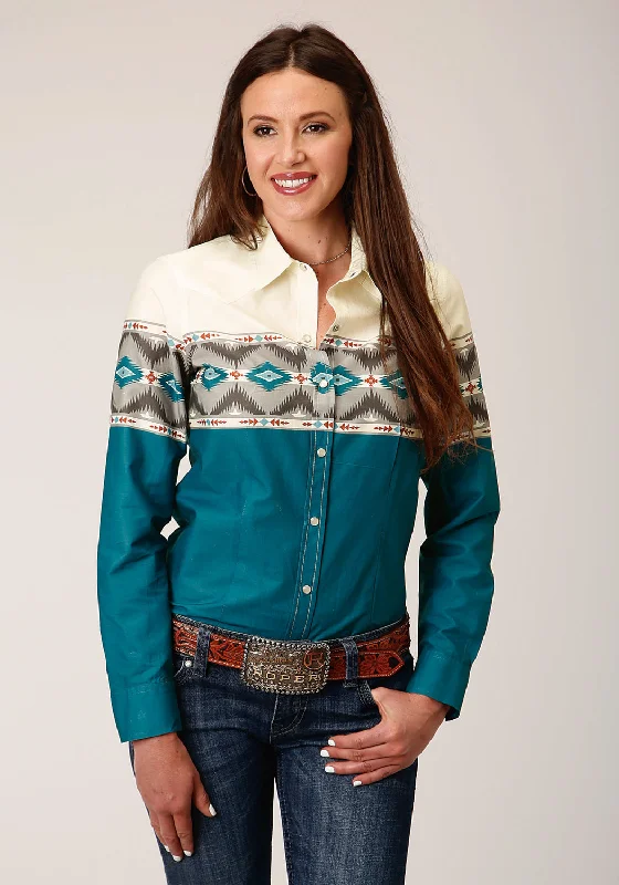 Modern Tailoring Roper Womens Sawtooth Border Blue 100% Cotton L/S Shirt