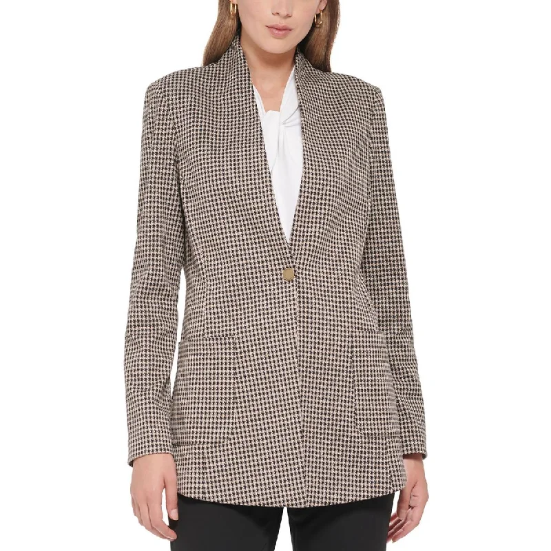Exquisite Fabrics Tommy Hilfiger Womens Houndstooth Knit One-Button Blazer