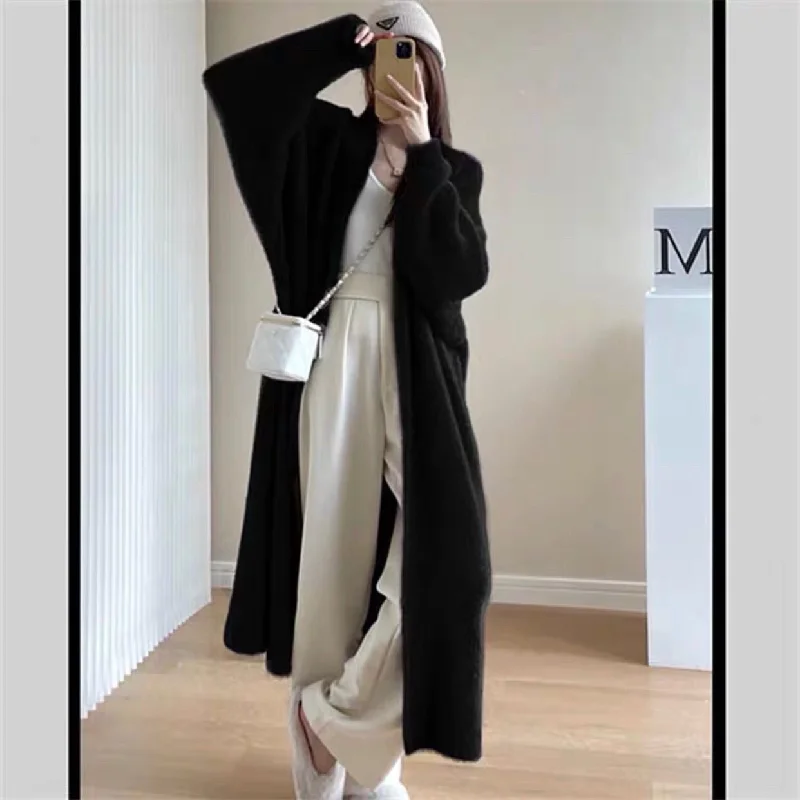 Elegant Temperament Classy Mink Velvet Cozy Long Knitting Cardigan Coats