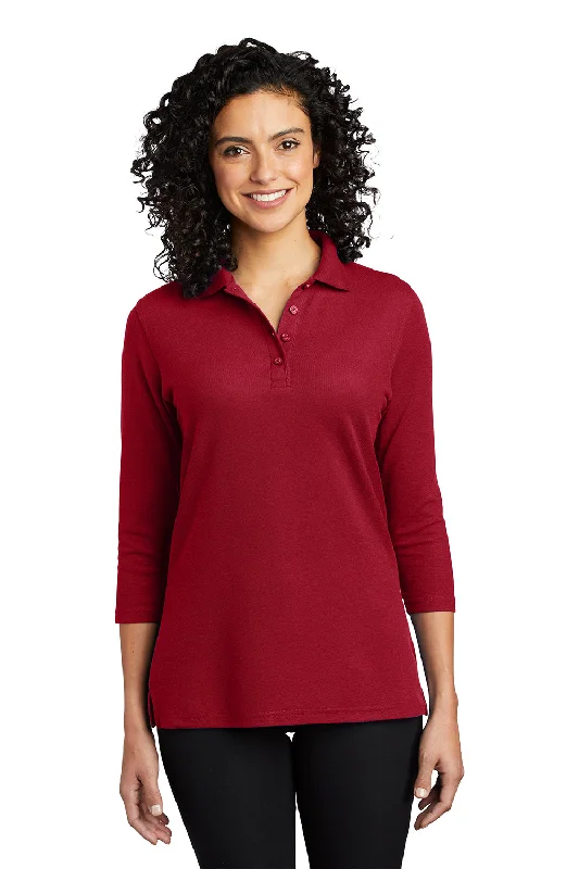 Modern City Port Authority Womens Silk Touch 3/4 Sleeve Polo Shirt - Red