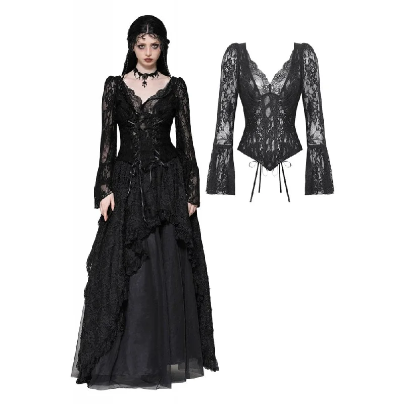 New Autumn And Winter Styles Women's Gothic Lace Lace-up Long Sleeved Shirt