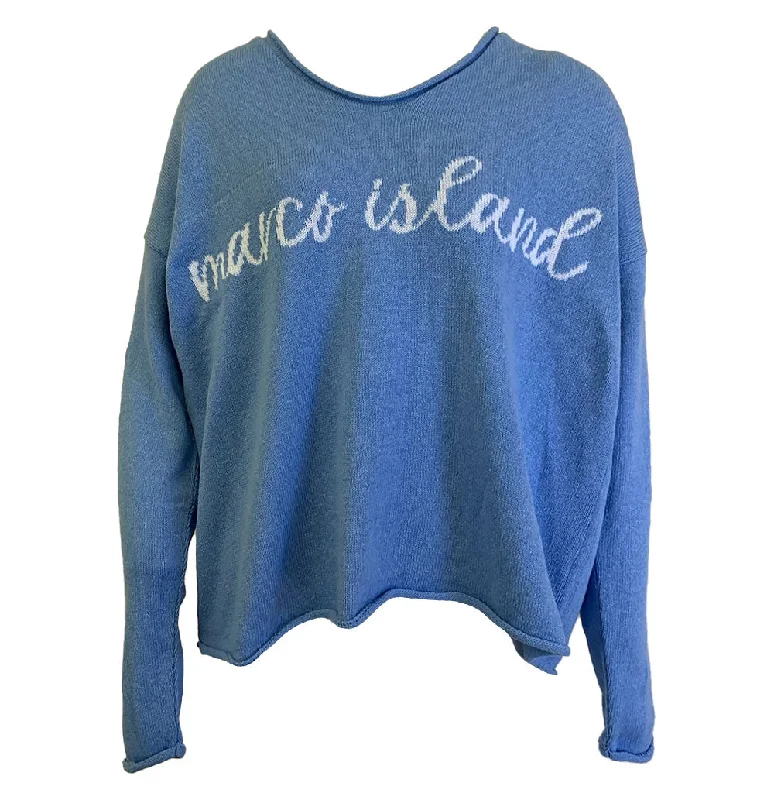French Style Island Trends Summer V-Neck Sweater - Light Blue