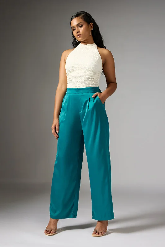 Street Cool Opal Green Satin Straight Korean Pants