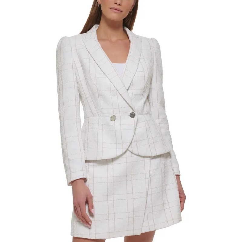 Short Design DKNY Womens   Plaid Office Wear One-Button Blazer