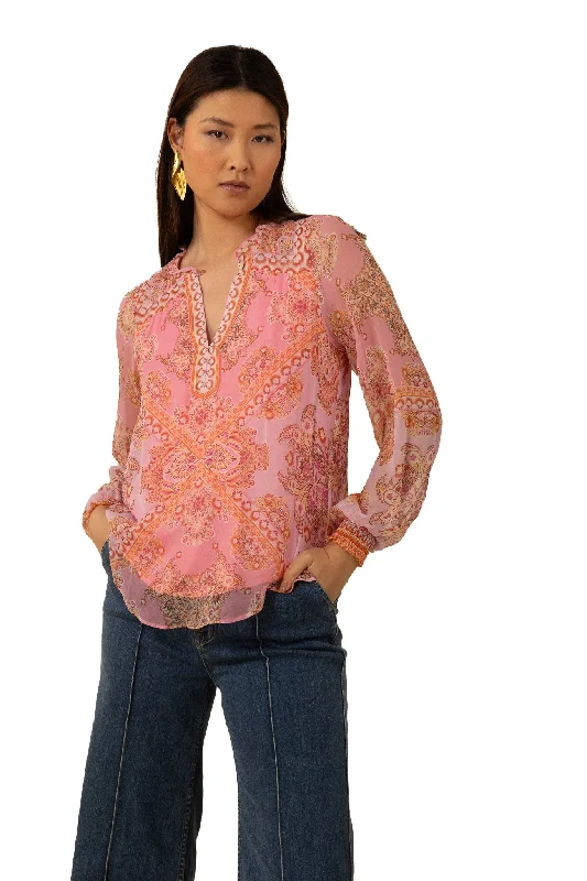 Embroidery Design Hale Bob Analia Short Sleeve Top - Coral