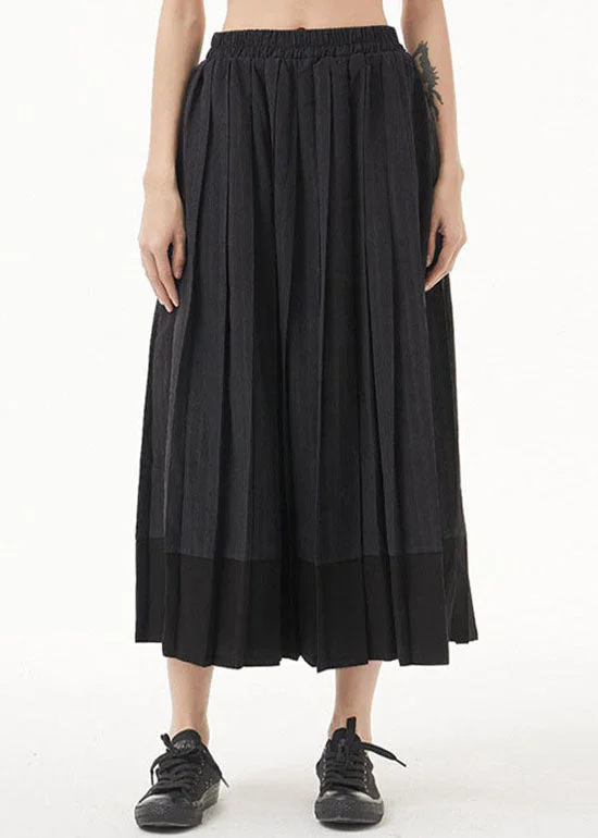 Elegant Design Bohemian Dark Grey elastic waist Patchwork pleated Skirt Spring