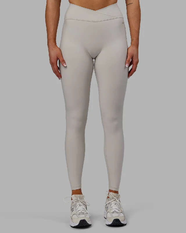 Elegant And Charming Sara Strike Cross Over Waist Full Length Leggings - Shale Beige