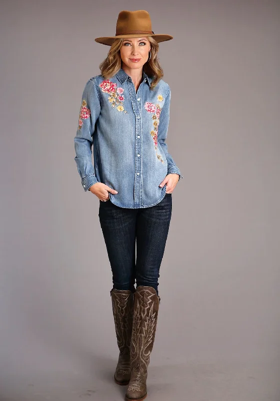 Refreshing Design Stetson Womens Floral Front Blue Lyocell L/S Shirt