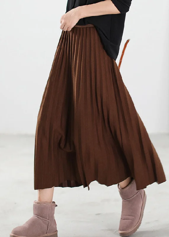 European Plan Plus Size Natural Chocolate thick pleated skirt Winter