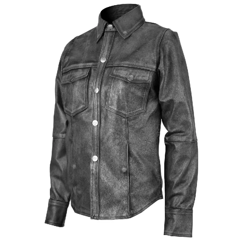Feminine Charm HML604 Women's Black Lambskin Leather Shirt