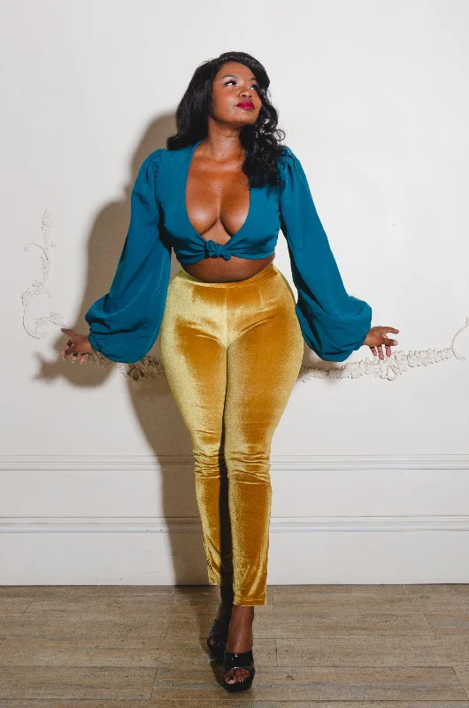 Fashionable Inner Wear Hayworth Tie Top in Hunter Green Twill | Pinup Couture