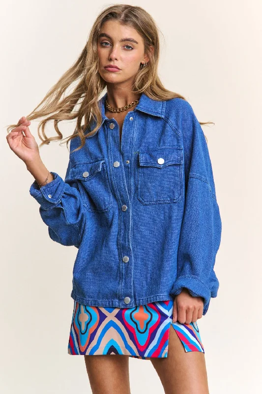 Autumn Selection J.NNA Snap Down Long Sleeve Denim Shacket