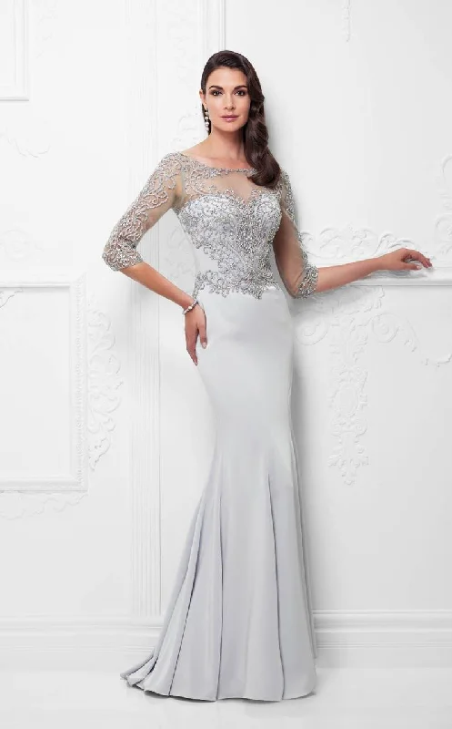 Floral Prints Montage by Mon Cheri - 117910 Quarter Sleeve Beaded Illusion Gown