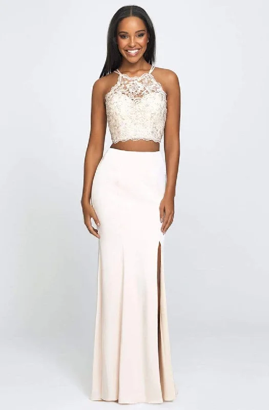 Age-reducing Style Madison James - Two-Piece Beaded Illusion Halter Gown with Slit 19-201 - 1 pc Champagne In Size 02 Available Age-reducing Style Madison James - Two-Piece Beaded Illusion Halter Gown with Slit 19-201 - 1 pc Champagne In Size 02 Available