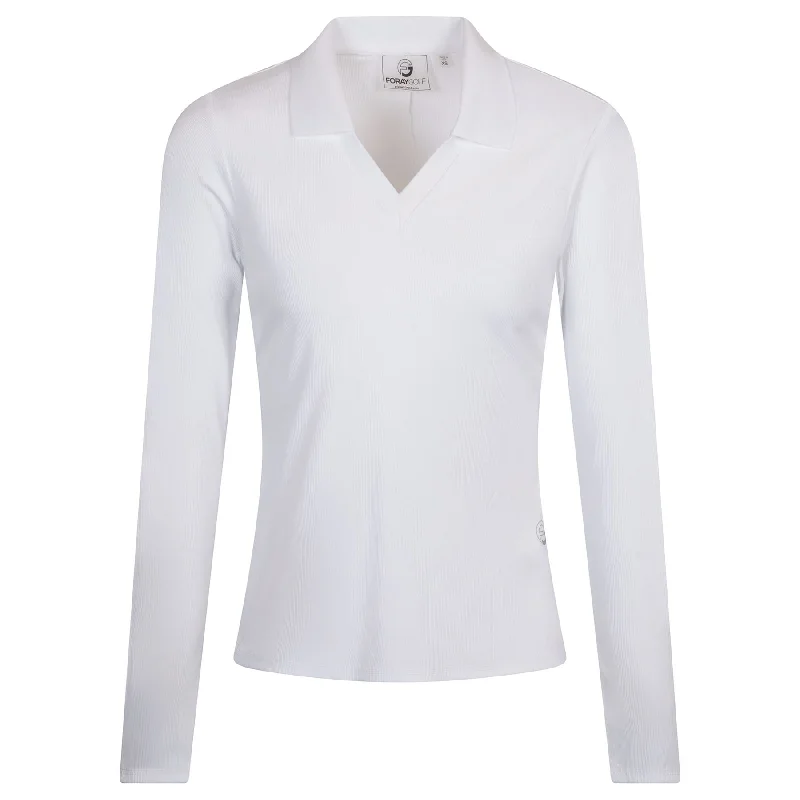 Personalized Clothing Womens LS V-Neck Rib Polo White - 2025