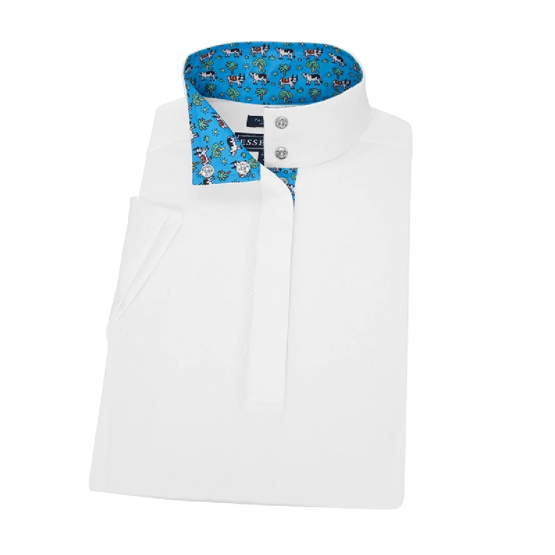 Fashionable And Fashionable Essex Classics Ladies Cows and Bulls Talent Yarn Straight Collar Short Sleeve Performance Show Shirt Fashionable And Fashionable Essex Classics Ladies Cows and Bulls Talent Yarn Straight Collar Short Sleeve Performance Show Shirt