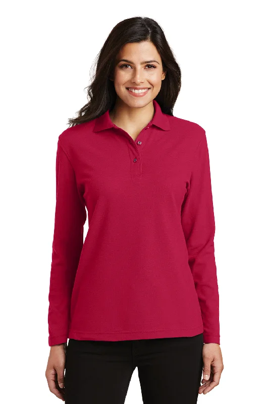 Simple Matching Port Authority Womens Silk Touch Wrinkle Resistant Long Sleeve Polo Shirt - Red Simple Matching Port Authority Womens Silk Touch Wrinkle Resistant Long Sleeve Polo Shirt - Red