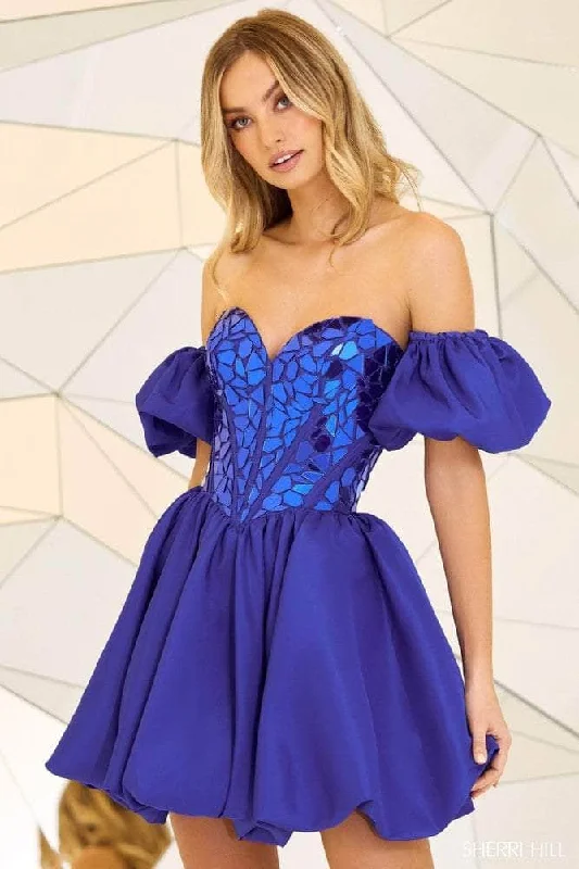 Classic Retro Sherri Hill 55220 - Off-Shoulder Corset Cocktail Dress