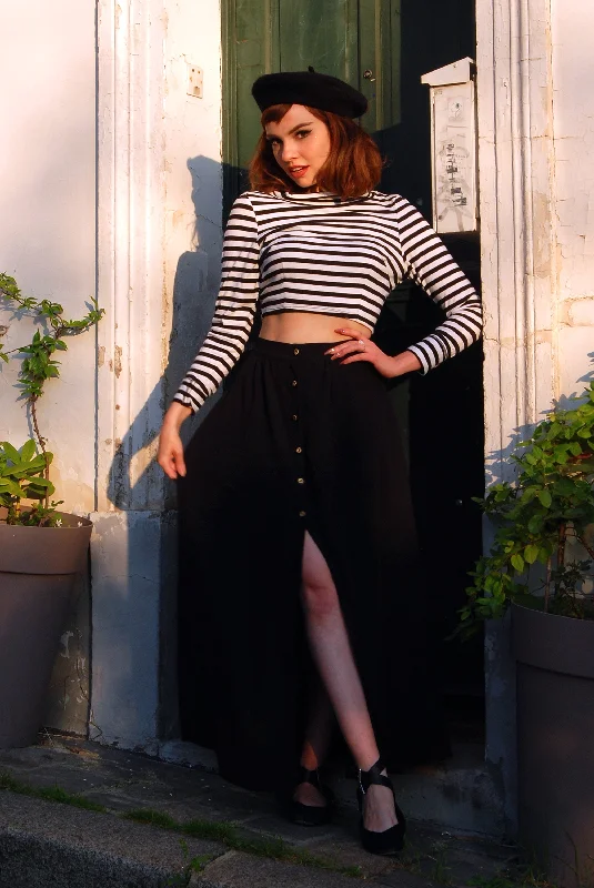 Fashion Selection Joanna Long Sleeved Crop Top in Black and White Stripe Knit | Deadly Dames Fashion Selection Joanna Long Sleeved Crop Top in Black and White Stripe Knit | Deadly Dames
