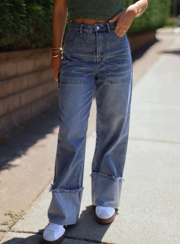 Fashion Design Cuffing Season Wide Leg Denim