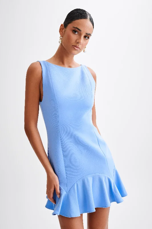 Noble And Elegant Leonora Sleeveless Suiting Mini Dress With Ruffle - Iris Blue