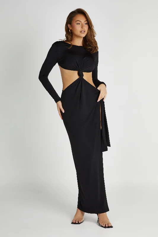 Goddess Style Kiandra Slinky Knot Maxi Dress - Black