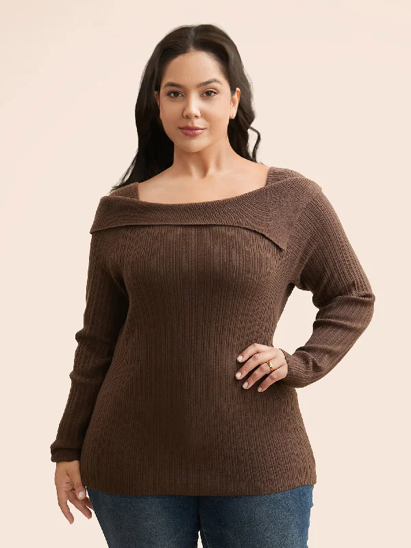 Feminine Charm Supersoft Essentials Asymmetrical Neck Slim Fit Pullover