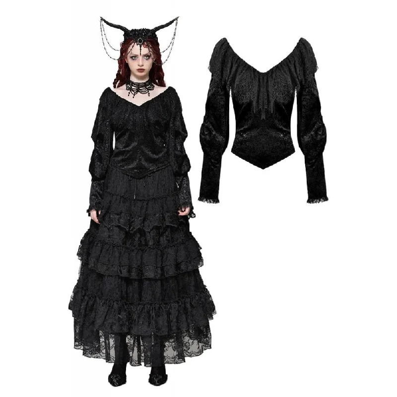 Exquisite Tailoring Women's Gothic Lace Velvet Long Sleeved Shirt