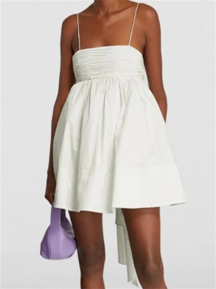 Integrated Design Sleeveless Strap Backless Bow Patchwork Mini Dresses