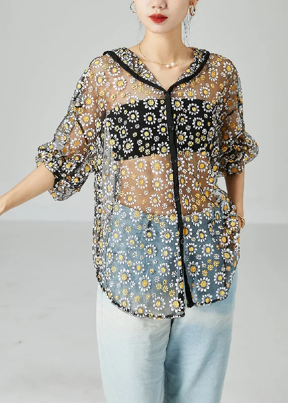 Fashionable Items Fashion Black Oversized Print Tulle UPF 50+ Coat Jacket Summer