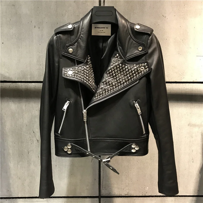 Celebrity Picks Genuine Leather Jacket Studded Collar