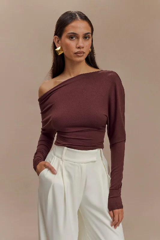European Plan Yasmin Asymmetrical Long Sleeve Top - Mahogany