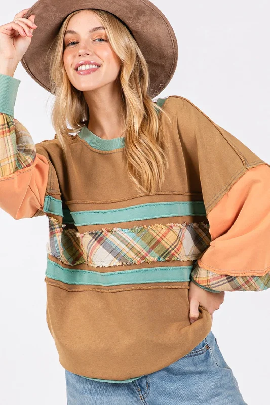 Sweet Style SAGE + FIG Mineral Wash Raw Edge Color Block Sweatshirt