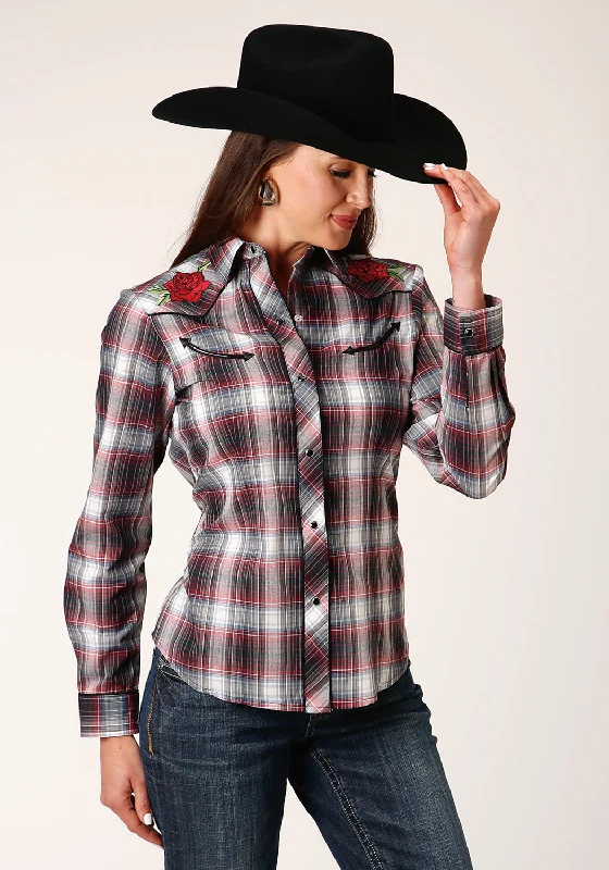 Romantic Data Roper Womens Rose Plaid Red Cotton Blend L/S Shirt