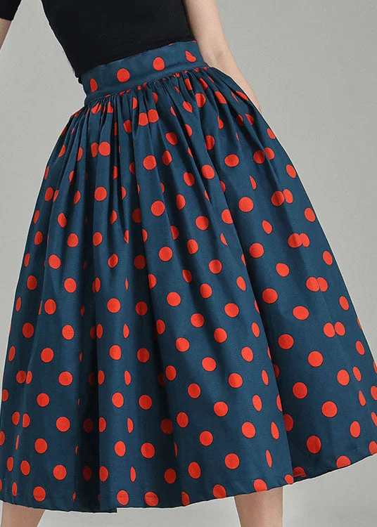 Elegant Wear French Peacock blue dot print cirlce skirts Spring