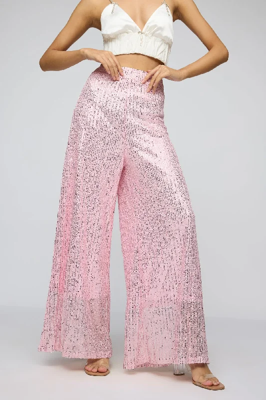 Fashionable And Versatile Salsa Rosa Sequin Flare Fit Korean Pants