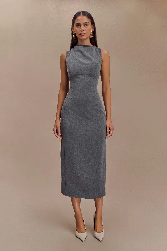 Exquisite Tailoring Taylor Draped Crepe Midi Dress - Charcoal Marle