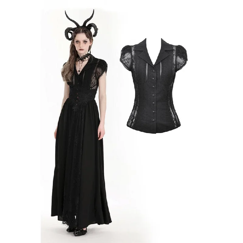 Avant-garde Design Women's Gothic Turn-down Collar Lace Splice Shirt