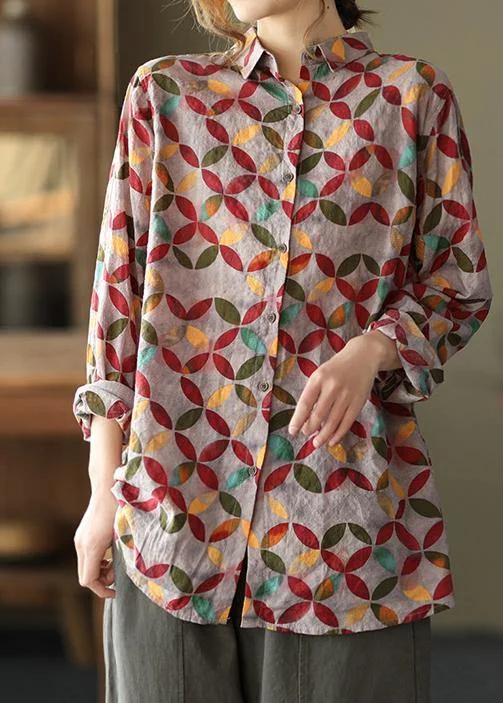 Breathable Design Unique Lapel Patchwork Spring Tunic Pattern Photography Red Print Blouse Breathable Design Unique Lapel Patchwork Spring Tunic Pattern Photography Red Print Blouse