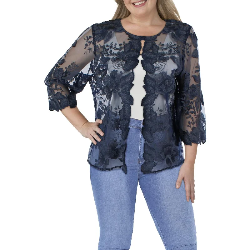 Luxury And Elegant Alex Evenings Womens Plus Mesh Embroidered Collarless Blazer
