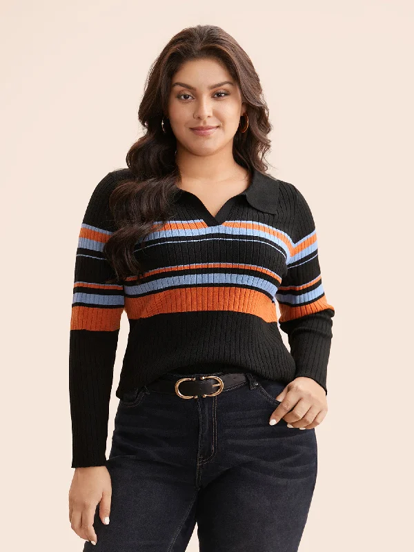 Elegant Temperament Supersoft Essentials Colored Striped Polo Neck Pullover