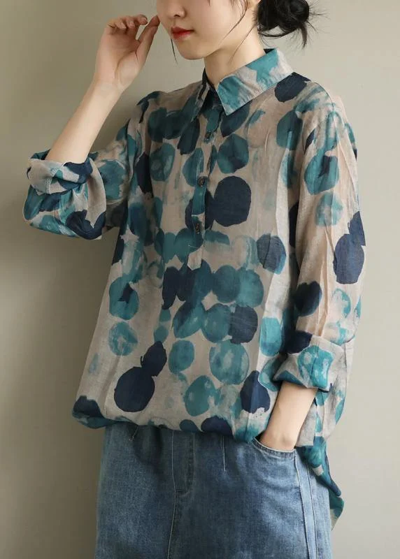 Classic And Versatile French lapel fall Tunic Wardrobes blue dotted blouses